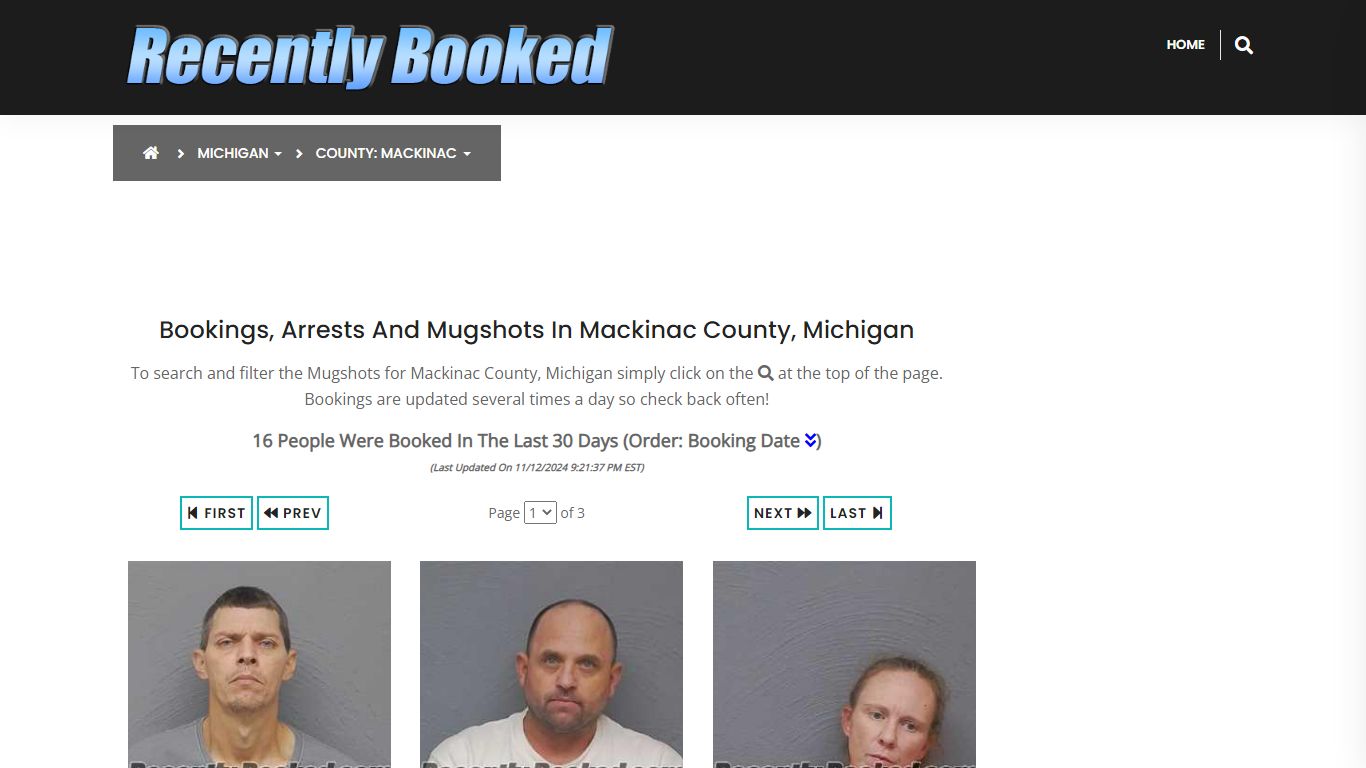 Bookings, Arrests and Mugshots in Mackinac County, Michigan