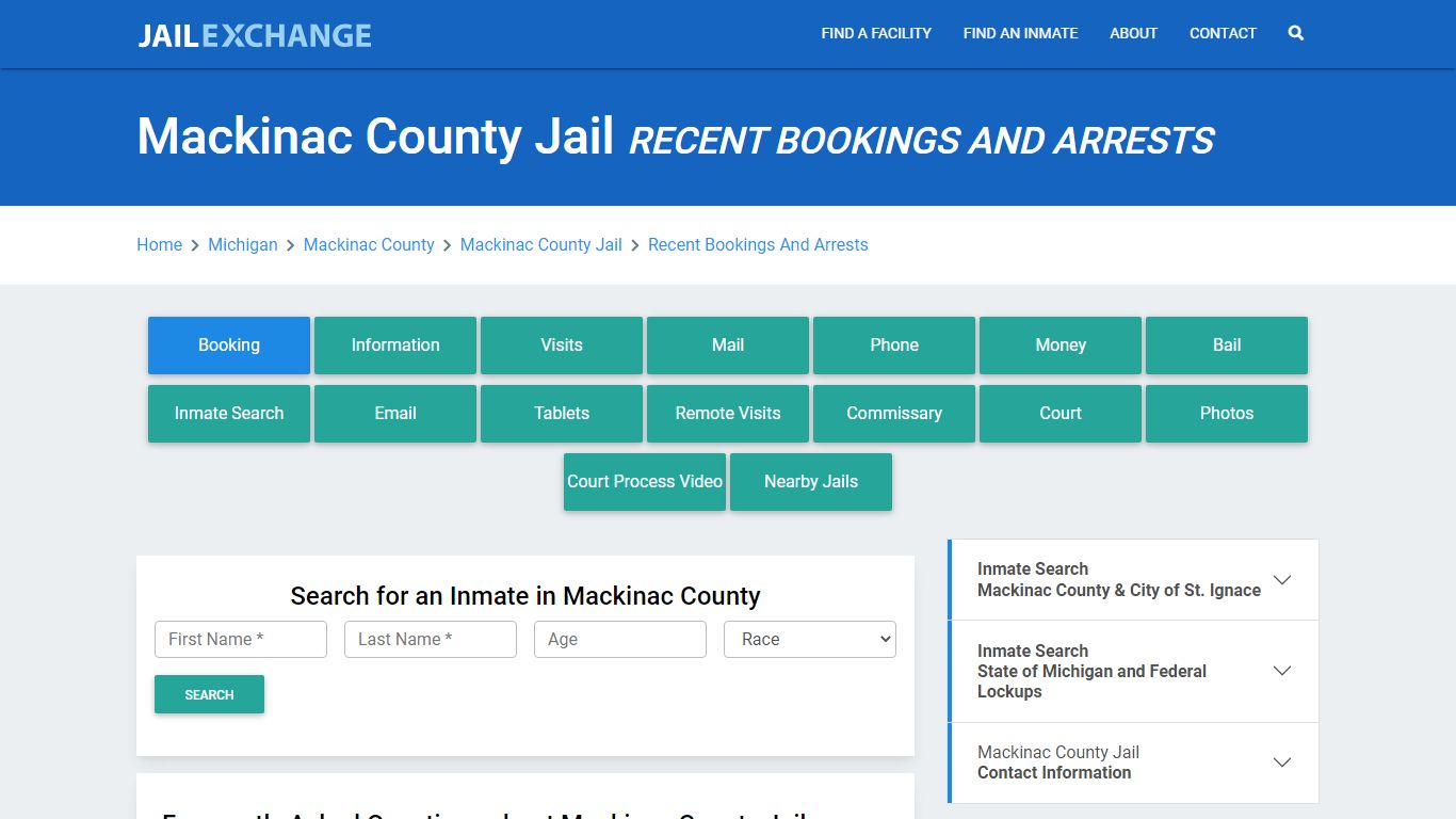 Mackinac County Jail Recent Bookings And Arrests - Jail Exchange